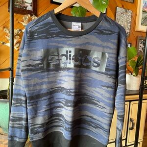 Adidas Crewneck Sweatshirt, size S, blue/grey camo style pattern